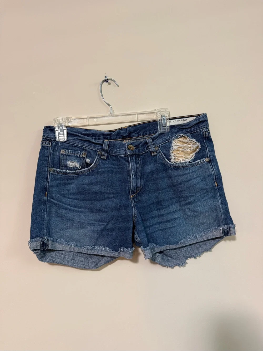 rag & bone Distressed Dark Blue Denim Shorts